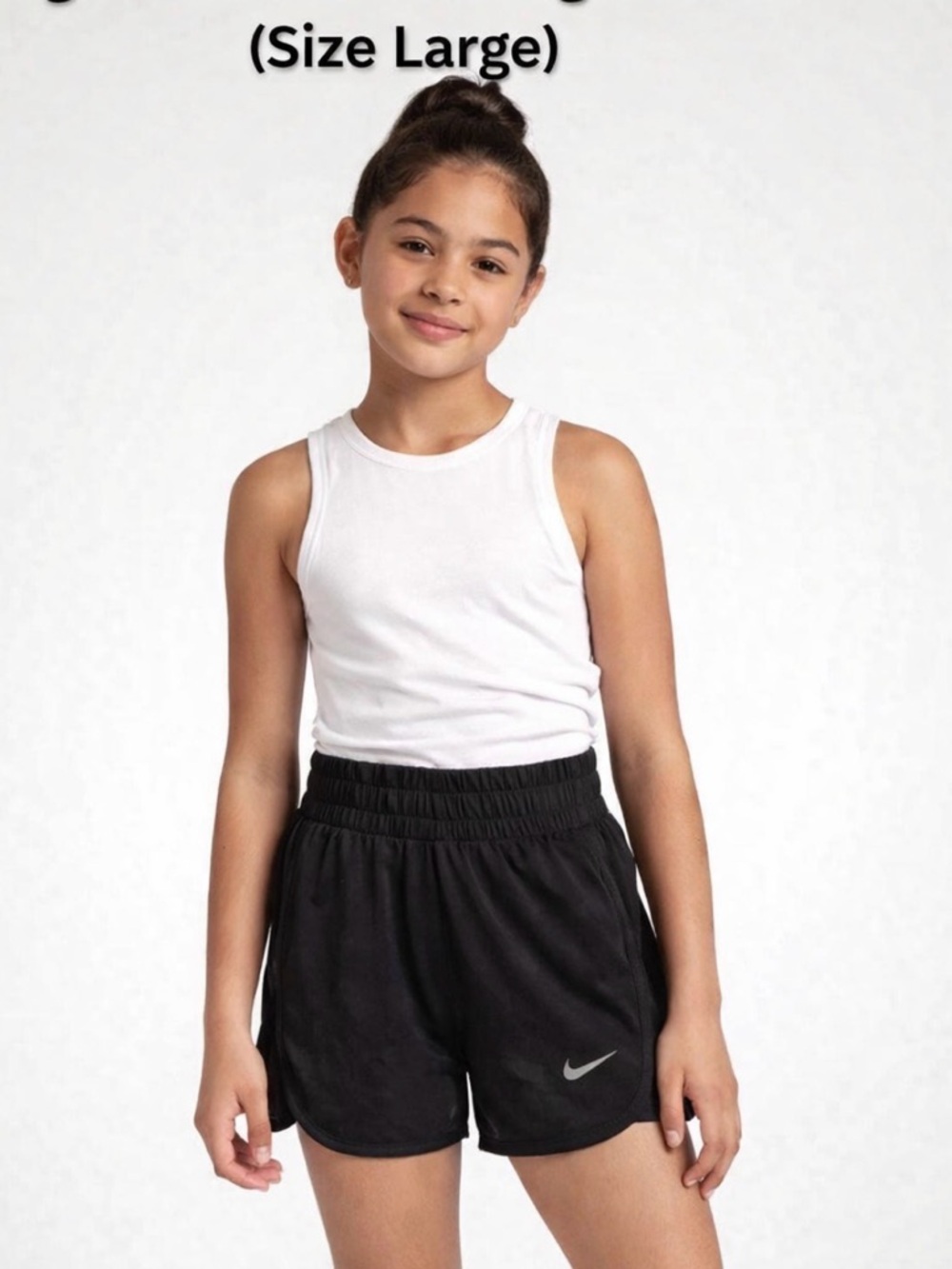 Nike kids dry fit, breezy high, waisted training shorts, size kids large
